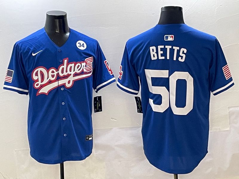 Men Los Angeles Dodgers 50 Betts Blue Second generation Joint Name Nike 2025 MLB Jersey style 8